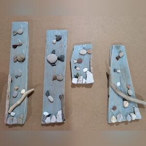 Up Cycled Handmade Coastal Driftwood Wall Art Set in Light Blue